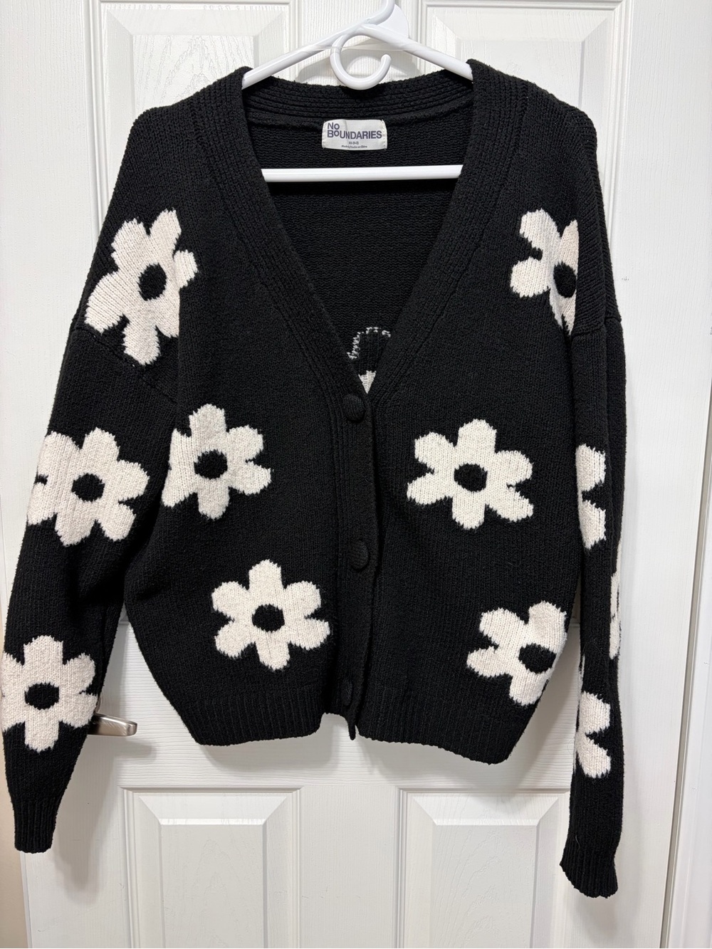 No Boundaries Black Daisy Button Cardigan Sweater